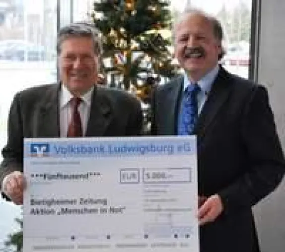 Volksbank Ludwigsburg spendet 5.000 Euro für Aktion „Menschen in Not“ der Bietigheimer Zeitung Bild: Volksbank Ludwigsburg spendet 5.000 Euro für Aktion „Menschen in Not“ der Bietigheimer Zeitung