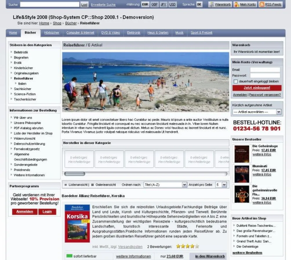 Online-Shop auf der Basis der Shop-Software CP::Shop