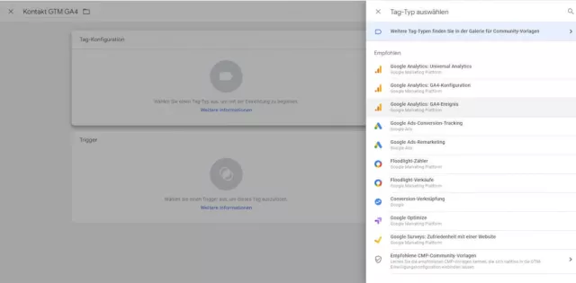 Bild: Zielvorhaben aus Tag Manager in Google Analytics GA4-Property als Conversion tracken