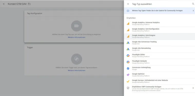 Bild: Zielvorhaben aus Tag Manager in Google Analytics GA4-Property als Conversion tracken