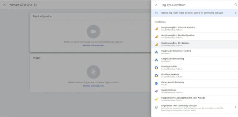 Bild: Zielvorhaben aus Tag Manager in Google Analytics GA4-Property als Conversion tracken