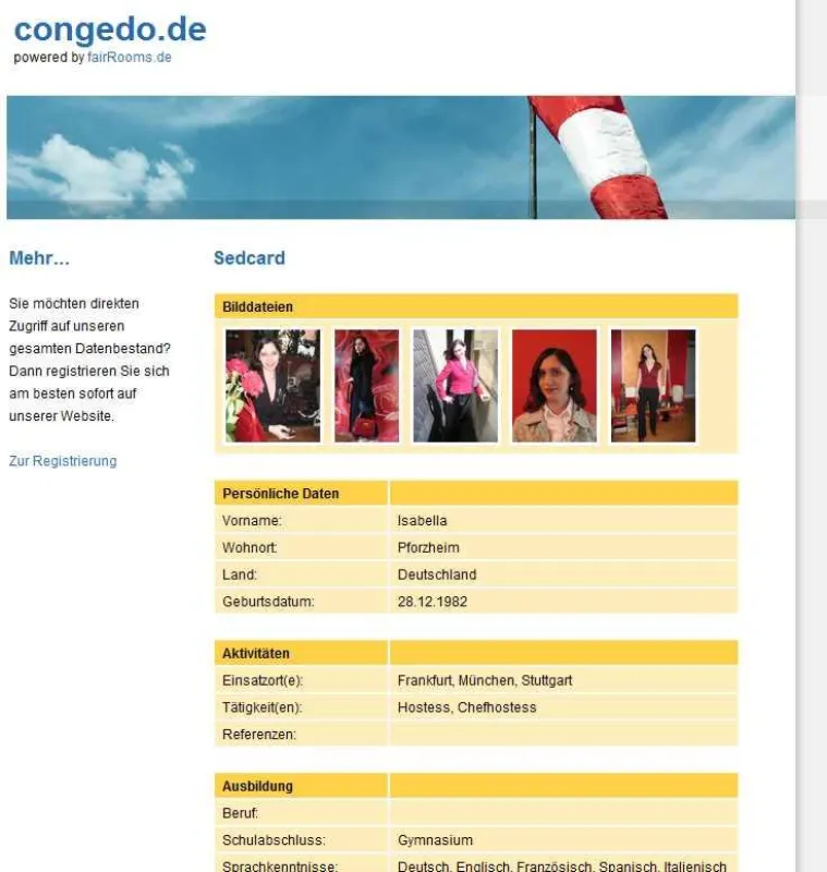 Setcard des neuen Portals