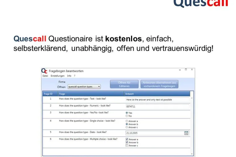 Bild: Quescall – die Bearbeitungssoftware für Questionnaires und Umfragen