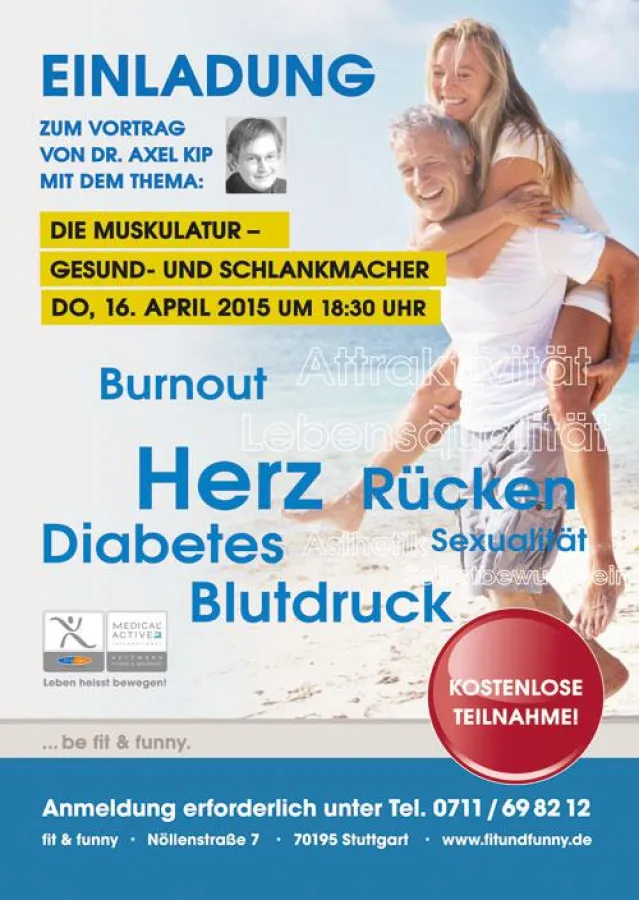 Vortrag mit Dr. Axel Kip am 16.4. im Fitnessstudio fit & funny in Stuttgart