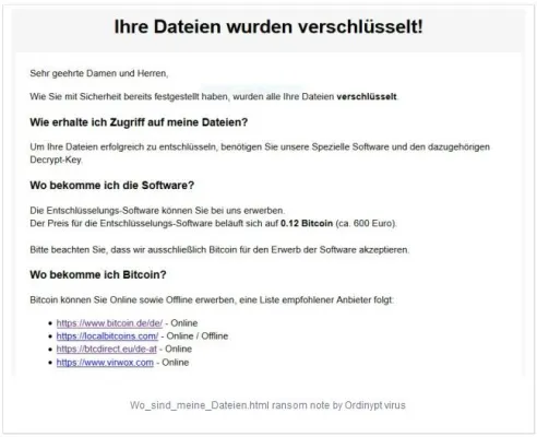 Bild: Ordinypt Wiper PC Virus. Gefälschte E-mails, Bewerbungen und Lebensläufe.