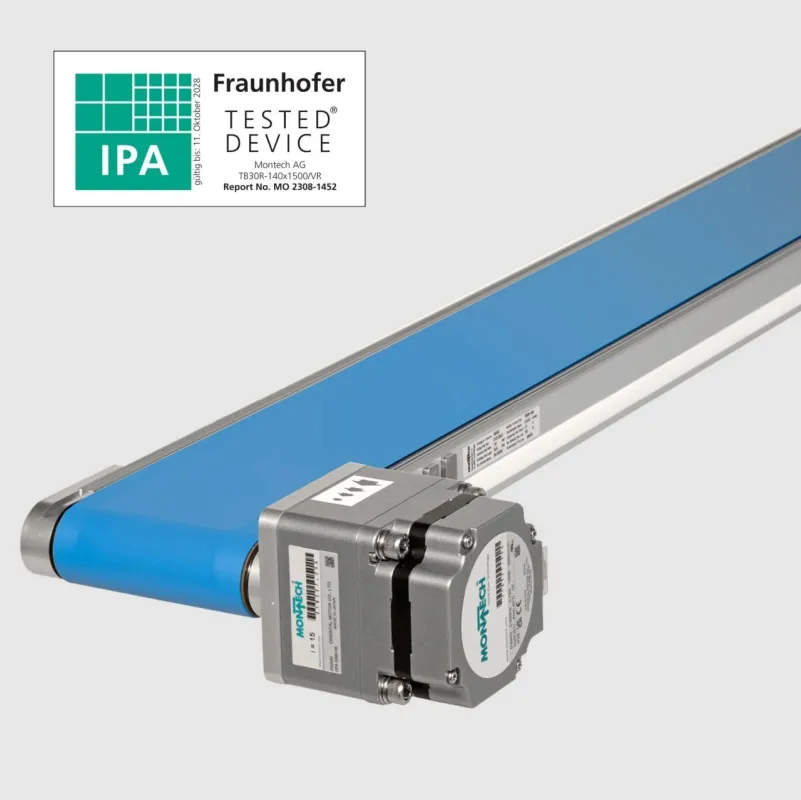 Reinraum-Förderband TB30R mit Kopfantrieb (© Montech AG)