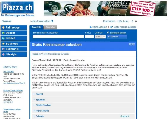Bild: Piazza.ch lanciert neue Online-Tauschbörse der begehrten Panini EURO 08 Bildli