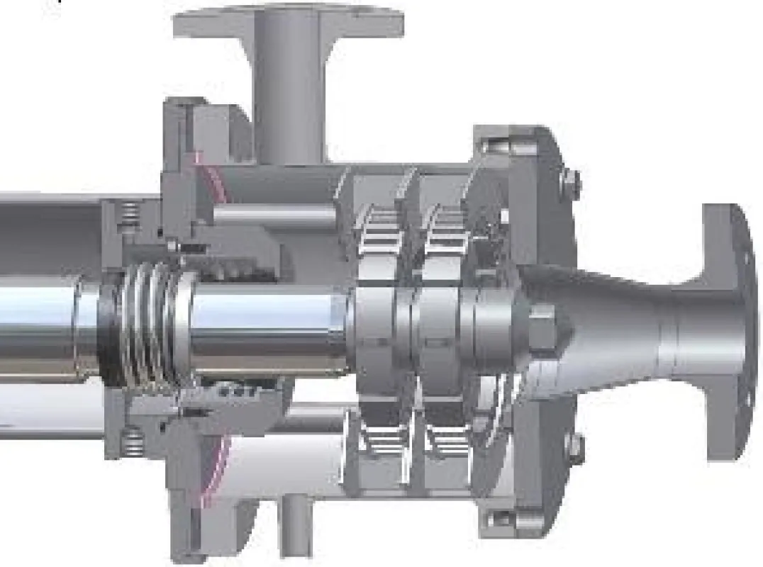 Inline-Dispergierer nach dem Rotor-Stator-Prinzip in der Schnittdarstellung.