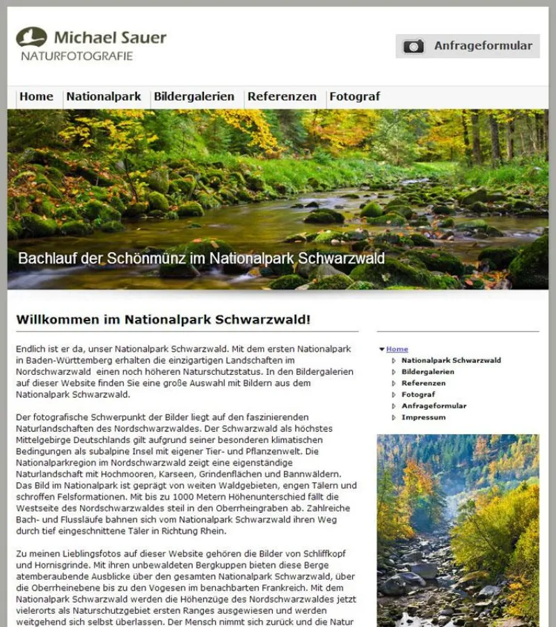 Neue Website des Naturfotografen Michael Sauer mit Bildern aus dem Nationalpark im Nordschwarzwald