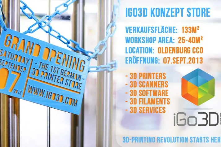iGo3D eröffnet Deutschlands erstes Fachgeschäft für 3D-Druck in Oldenburg Bild: iGo3D eröffnet Deutschlands erstes Fachgeschäft für 3D-Druck in Oldenburg