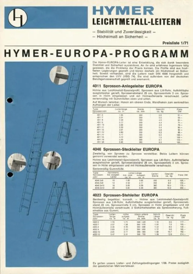 Seit nunmehr 50 Jahren stehen Hymer-Leitern für Qualität und Sicherheit.