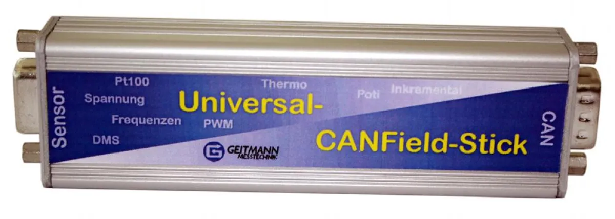 Der kompakte CANField-Stick ermöglicht die Erfassung von Signalen unterschiedlicher Sensoren über den CANBus.