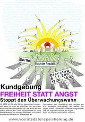 Bild: „Demonstrationsaufruf in Berlin zum Stop der Vorratsdatenspeicherung - Lichterkette am Reichstagsgebäude“