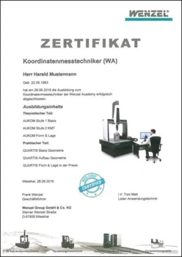 Bild: Zertifizierung zum Koordinatenmesstechniker (WA)