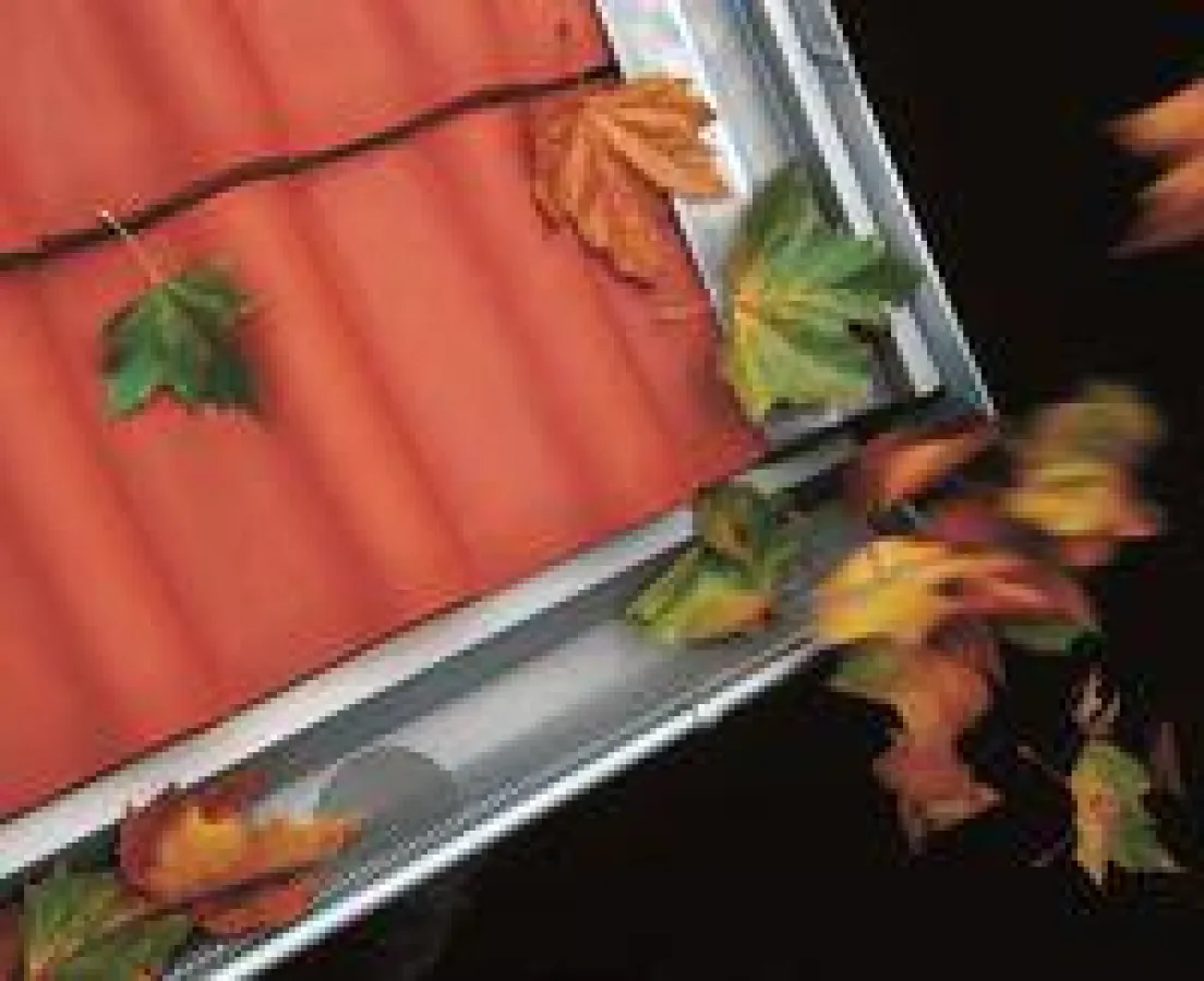 Mit dem langlebigen Titanzink-Laubschutz von Rheinzink bleiben Dachrinnen dauerhaft frei von Blätter