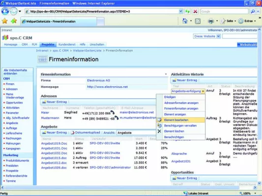 Bild: Neu: spo.C Version 1.7: CRM-Lösung für Microsoft SharePoint 2007