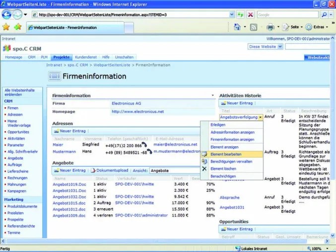 Neu: spo.C Version 1.7: CRM-Lösung für Microsoft SharePoint 2007 Bild: Neu: spo.C Version 1.7: CRM-Lösung für Microsoft SharePoint 2007