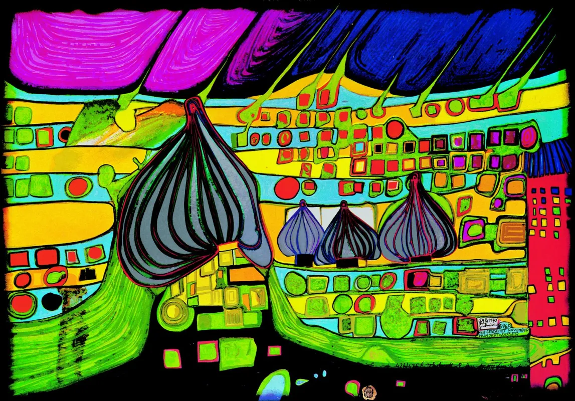 696 A, Testament in gelb, Serigraphie, 1971, Copyright Hundertwasser Archiv, Wien