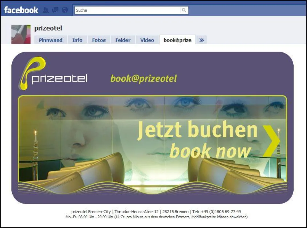Über Facebook können prizeotel-Fans jetzt Zimmer buchen