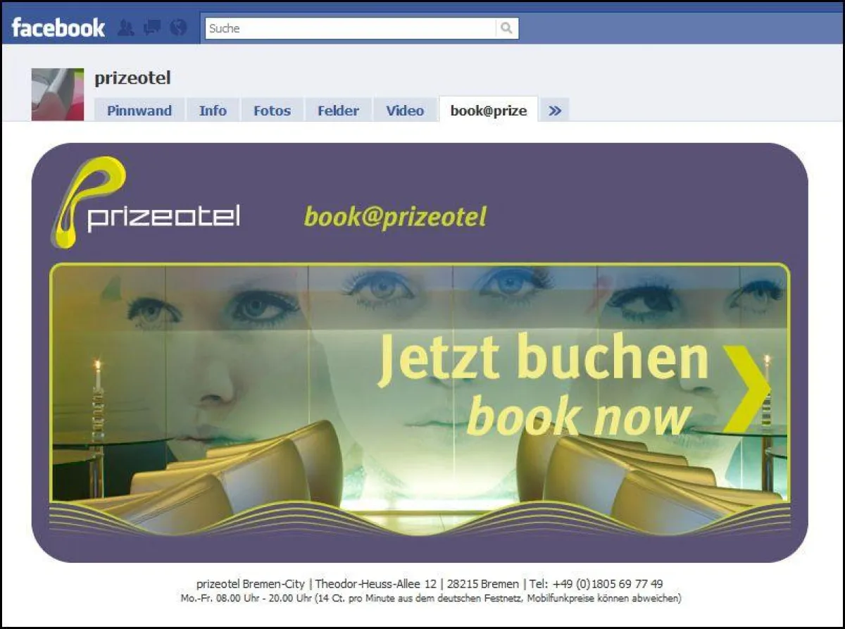 Über Facebook können prizeotel-Fans jetzt Zimmer buchen