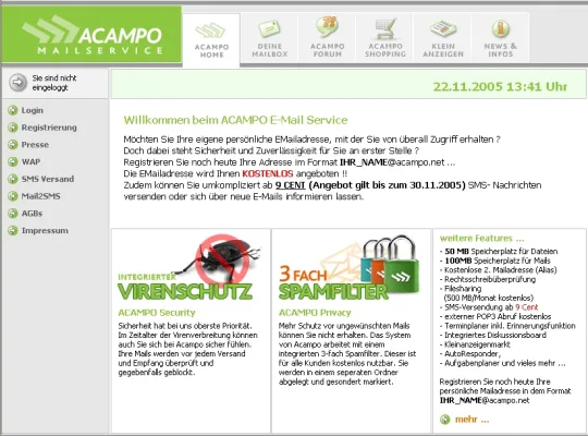 Bild: ACAMPO E-Mail Service: Universelle, kostenlose E-Mail-Adresse für alle