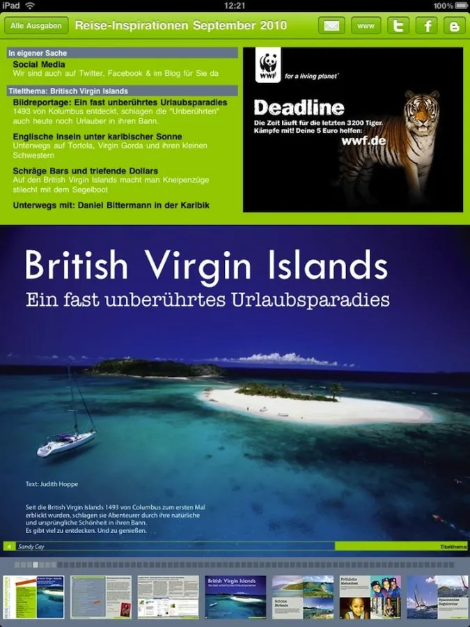 Reisemagazin Reise-Inspirationen für das iPad optimiert