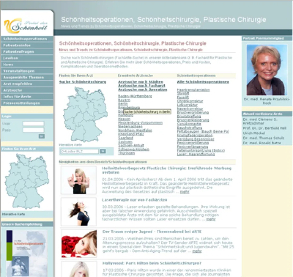 Portal der Schönheit - Suche nach Schönheitschirurgen