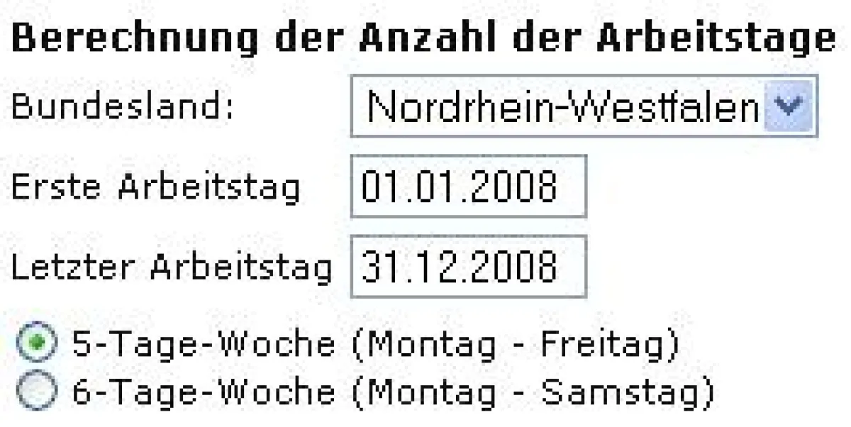 Online-Tool zur Berechnung der Arbeitstage