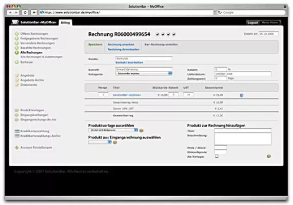 Bild: SolutionBar launcht »MyOffice« – das webbasierte Rechnungstool für Selbständige und Kleinunternehmen.