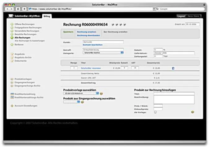 Bild: SolutionBar launcht »MyOffice« – das webbasierte Rechnungstool für Selbständige und Kleinunternehmen.