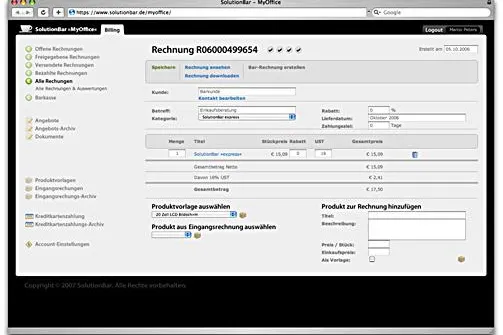 SolutionBar launcht »MyOffice« – das webbasierte Rechnungstool für Selbständige und Kleinunternehmen. Bild: SolutionBar launcht »MyOffice« – das webbasierte Rechnungstool für Selbständige und Kleinunternehmen.