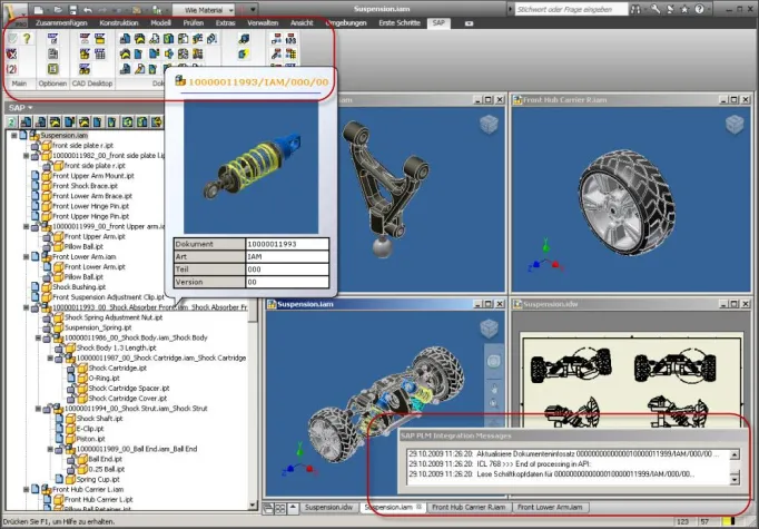 Bild: Neue Service Packs der CIDEON SAP PLM Integration für AutoCAD und Inventor 2010 verfügbar