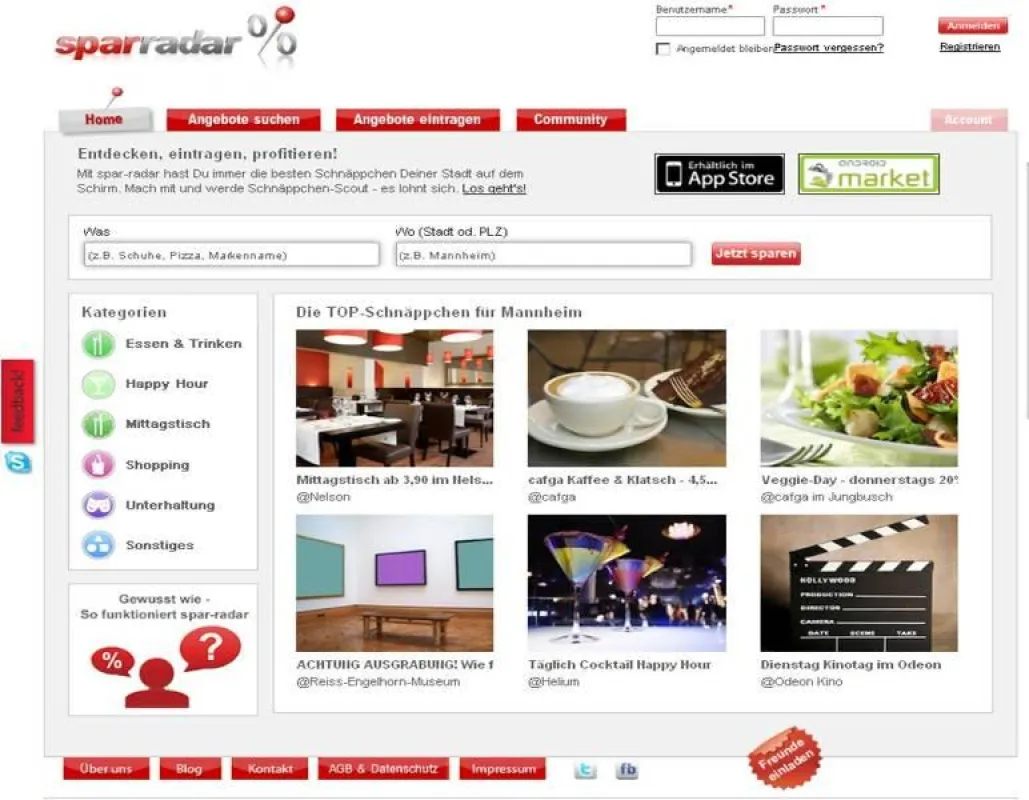 Die Webseite von spar-radar