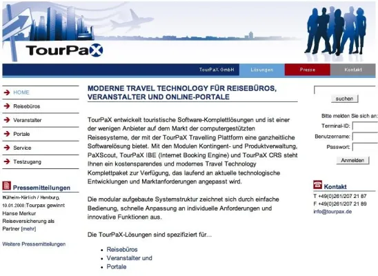Bild: Neuer Webauftritt des Touristiksoftware-Anbieters TourPaX