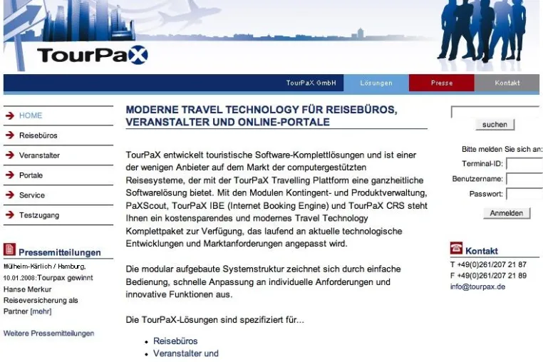 Bild: Neuer Webauftritt des Touristiksoftware-Anbieters TourPaX