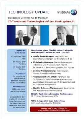 Bild: Technology Update - Mobilen Anwendungen, Standardisierung von IT-Services, Desktop Virtualisierung, CMDB, IAM