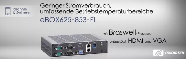 Bild: Die eBOX625-853-FL – umfassende Betriebstemperaturbereiche, E/A-Schnittstellen & Braswell SoC