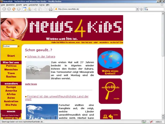 news4kids.de - Die neue Internet-Nachrichtenseite speziell für Kinder Bild: news4kids.de - Die neue Internet-Nachrichtenseite speziell für Kinder