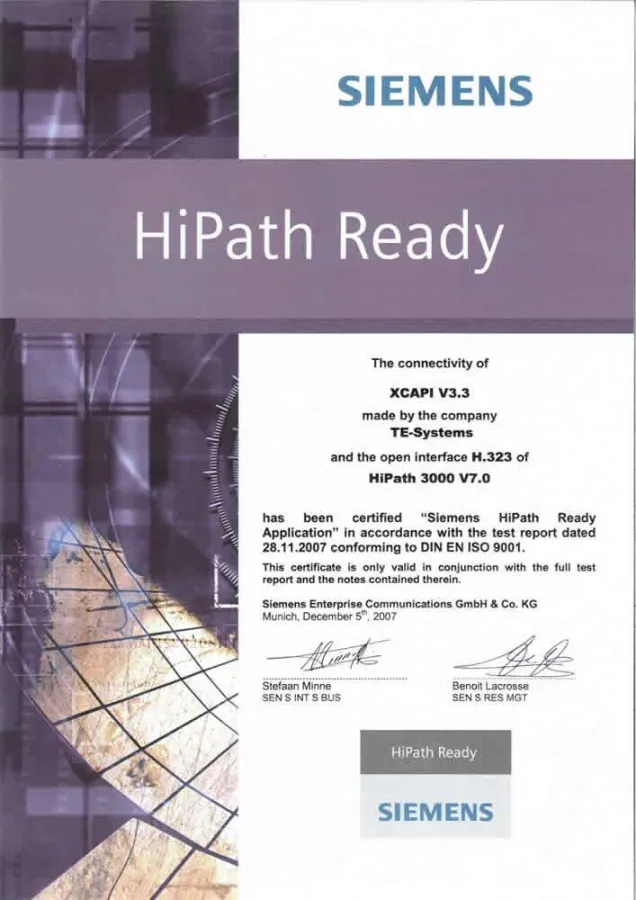 HiPath 3000 Zertifikat