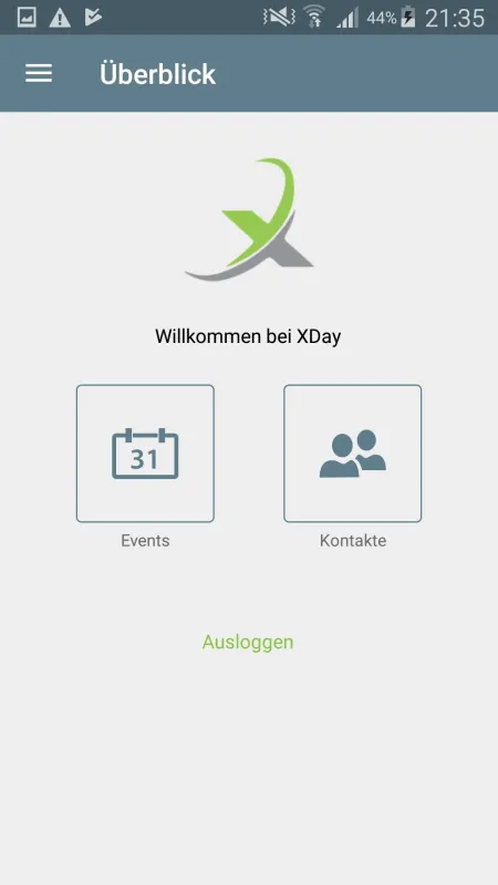 Startseite mit Auswahl von Veranstaltungen oder Kontakten
