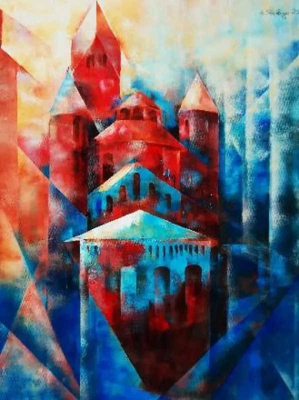 Sankt Aposteln ist eine der zahlreichen Kölner Kirchen inmitten der Stadt gelegen, umflutet vom täglichen Verkehr. Die Kirche wurde von der Künstlerin kubistisch abstrahiert und in rot - blau - braune
