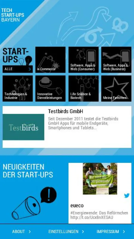 Screenshot der App Tech-Start-ups Bayern