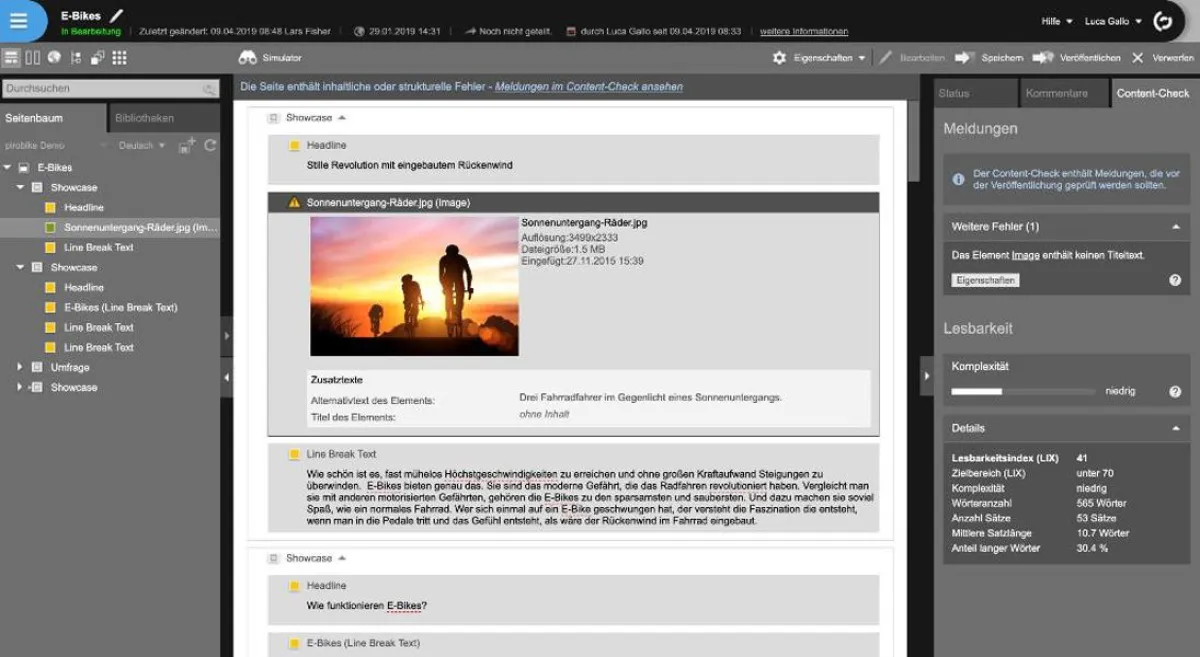 Integrierter Content-Check in pirobase CMS 10.2 (Quelle: pirobase imperia GmbH)
