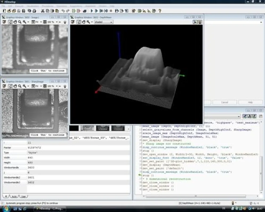 HALCON 9.0.1 bietet in seiner integrierter Entwicklungsumgebung HDevelop einen neuen 3D-Visualisierungsmodus.