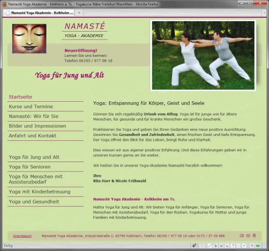 Webdesign Frankfurt / Kelkheim: formativ erstellt Internetseite der Namasté Yoga Akademie Kelkheim Bild: Webdesign Frankfurt / Kelkheim: formativ erstellt Internetseite der Namasté Yoga Akademie Kelkheim
