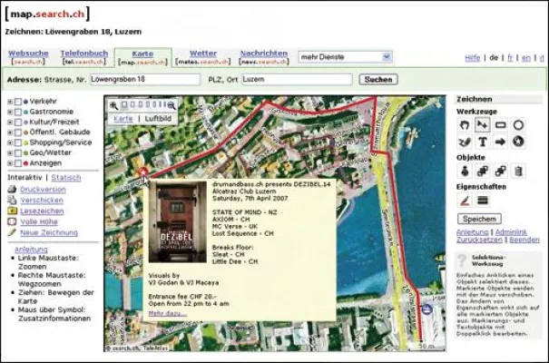 Bild: Freizeit planen und zeichnen mit map.search.ch