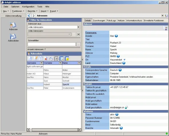 Bild: Adressverwaltung delight address 3.0 - auch als Freeware verfügbar