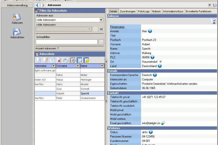 Bild: Adressverwaltung delight address 3.0 - auch als Freeware verfügbar
