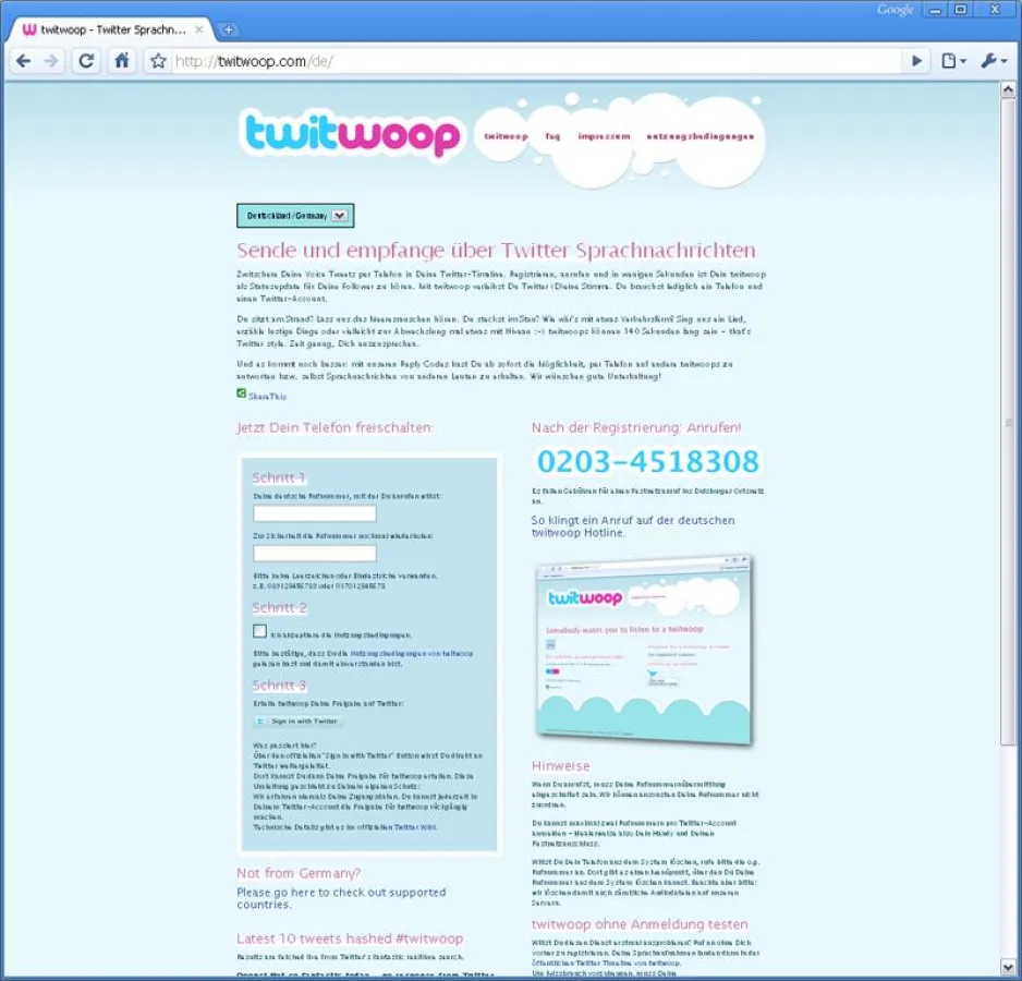 Mit twitwoop und Ihrem Telefon senden und empfangen Sie Sprachnachrichten über Twitter