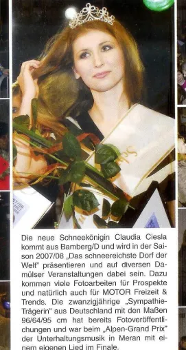 Claudia Ciesla in Östereich zur Schneekönigin 2008 gewählt Bild: Claudia Ciesla in Östereich zur Schneekönigin 2008 gewählt